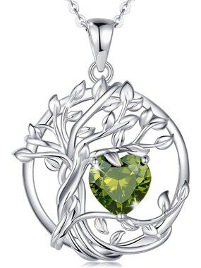 Tree of Life Birthstone Necklace in Sterling Silver - Elegant Women's Jewelry